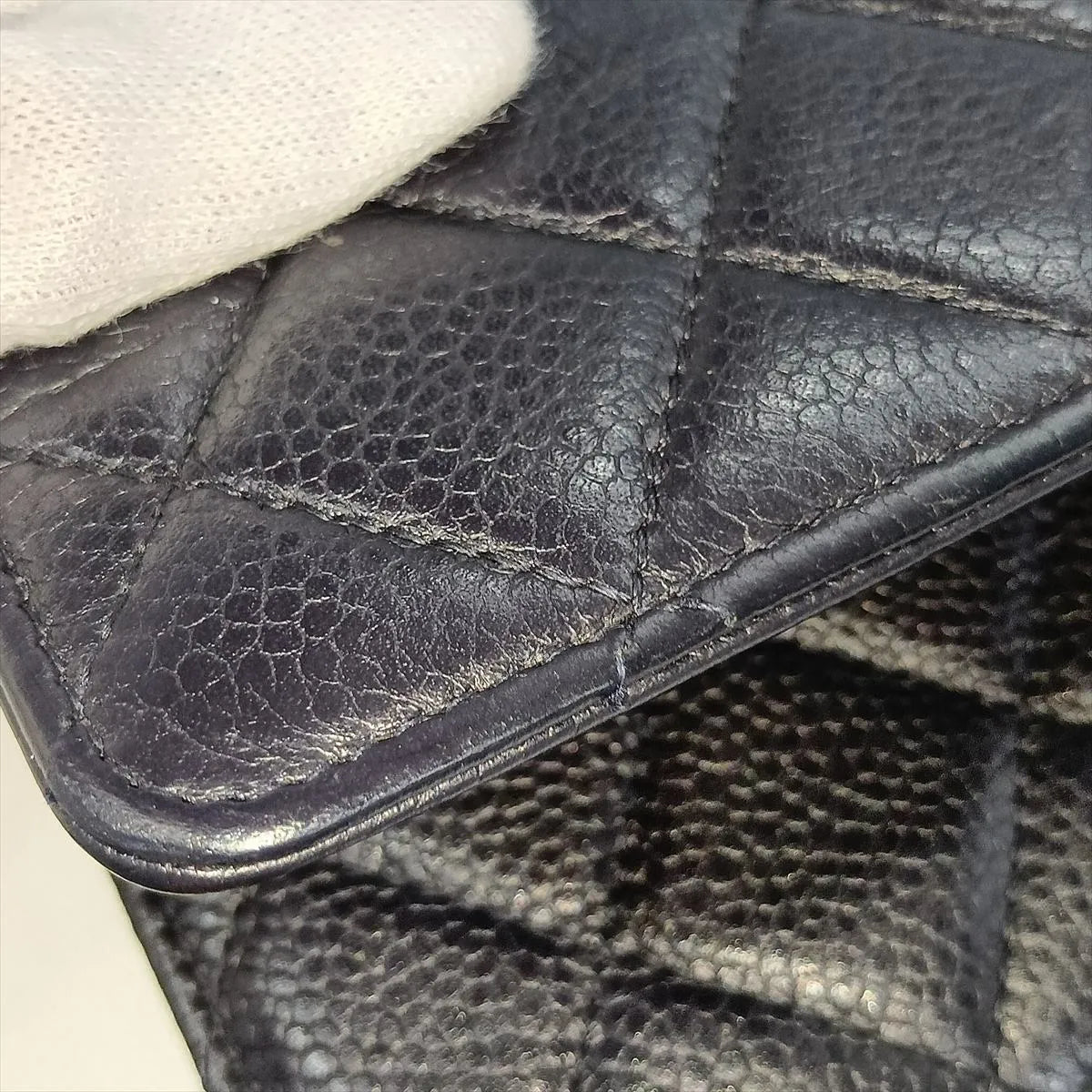 Chanel CC Logo Matelasse Caviar Skin Wallet on Chain Navy Blue