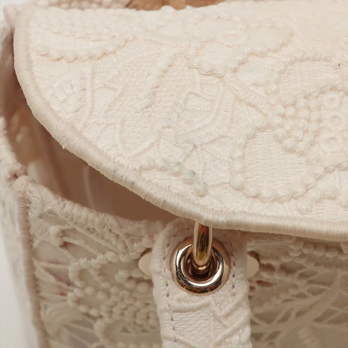Christian Dior Lady D-Lite Medium Embroided Lace Two-Way Handbag White