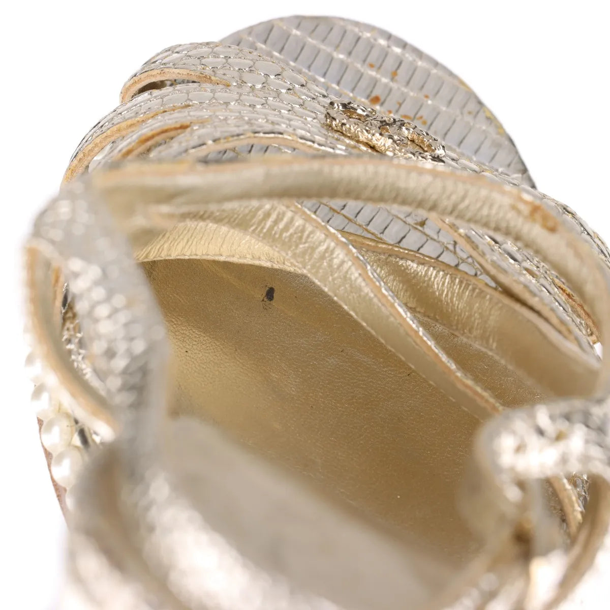 Chanel CC Logo Moc Lizard Wedge Sandal Gold
