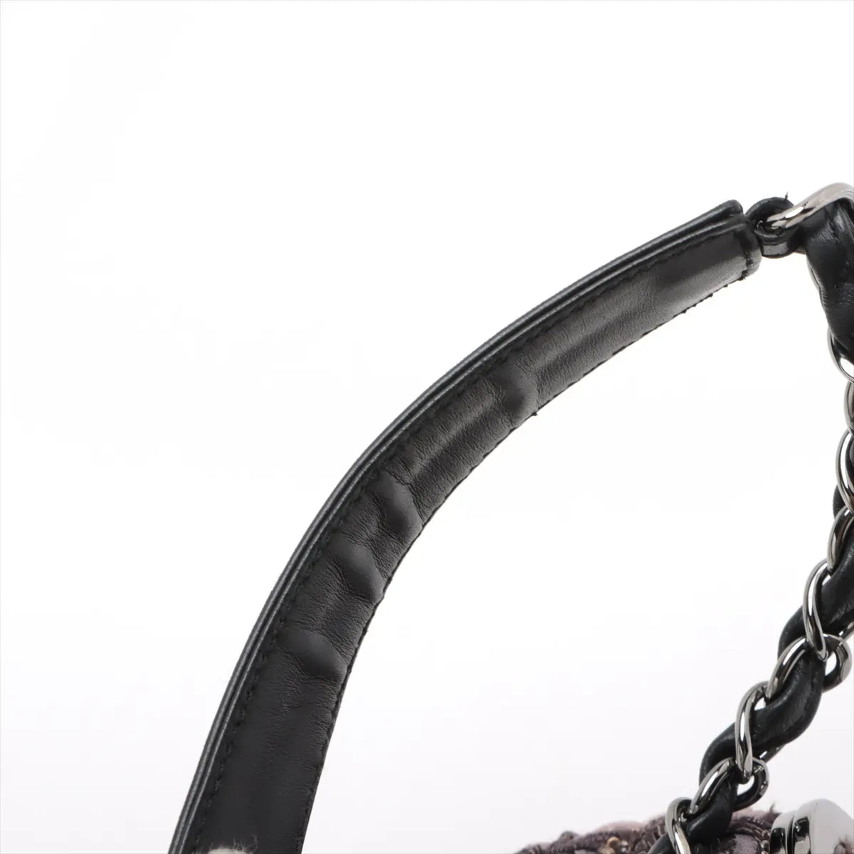 Chanel Paris New York Line Tweed Vanity Chain Handbag Gray X Black