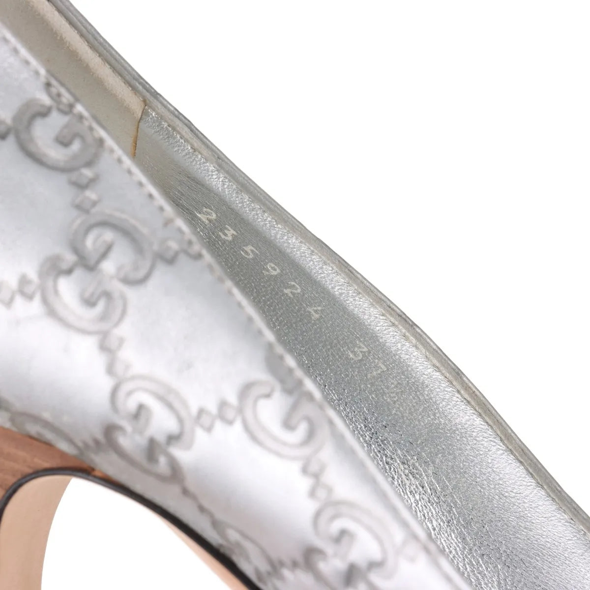 Gucci GG Logo Open-toe Pumps Silver