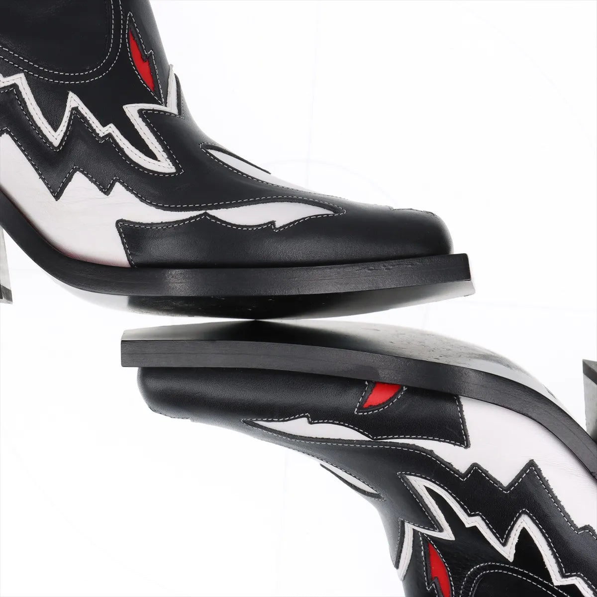 Burberry Leather Western Boots Ladies' Black x Red