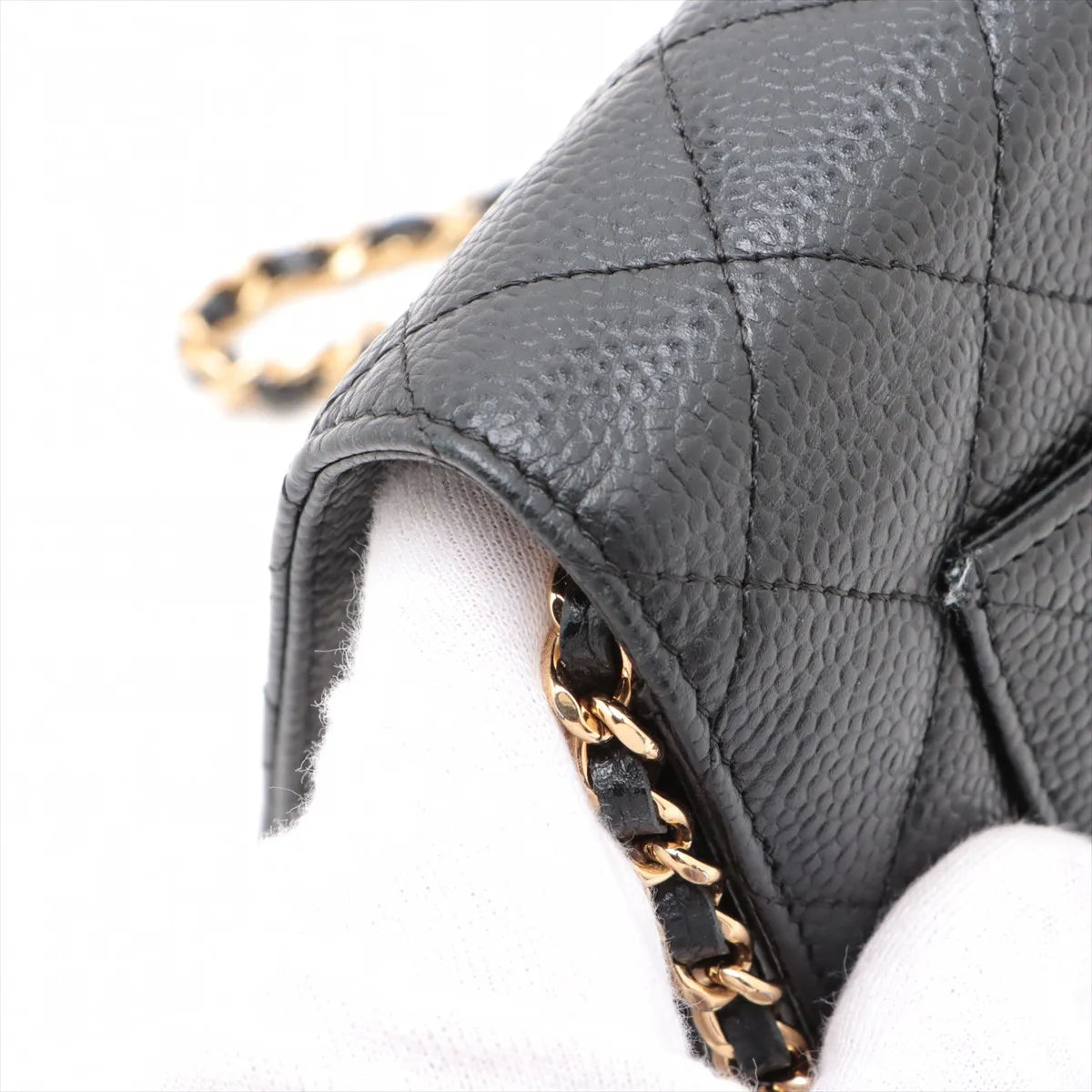 Chanel CC Logo Matelasse Caviar Skin Wallet on Chain Black Gold