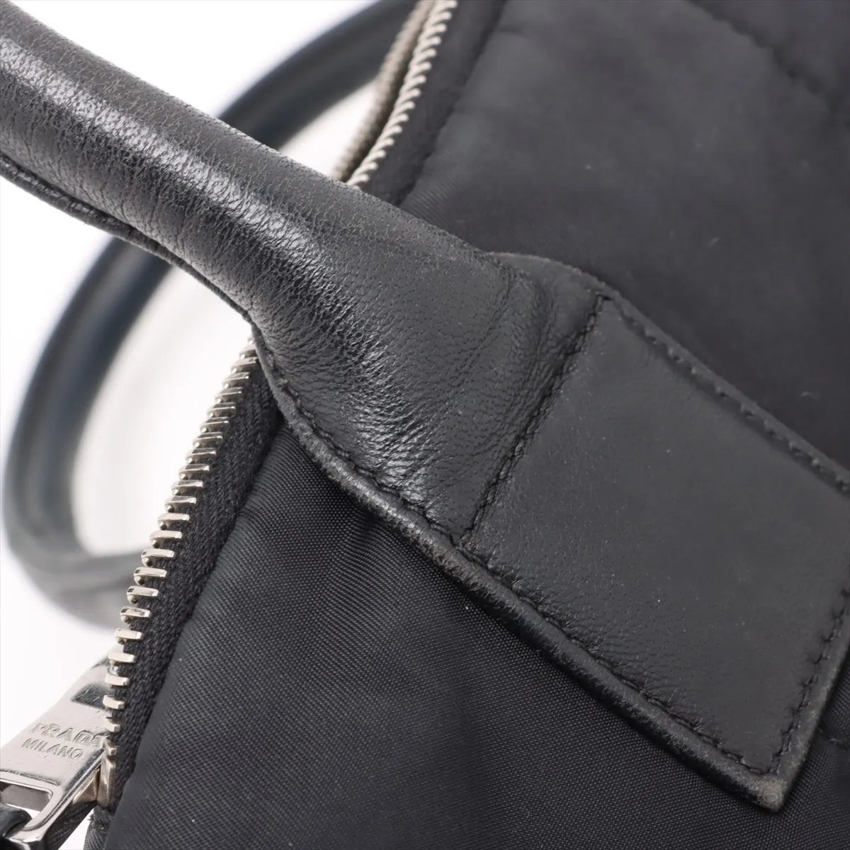Prada Tessuto Bomber Nylon Leather Handbag Black