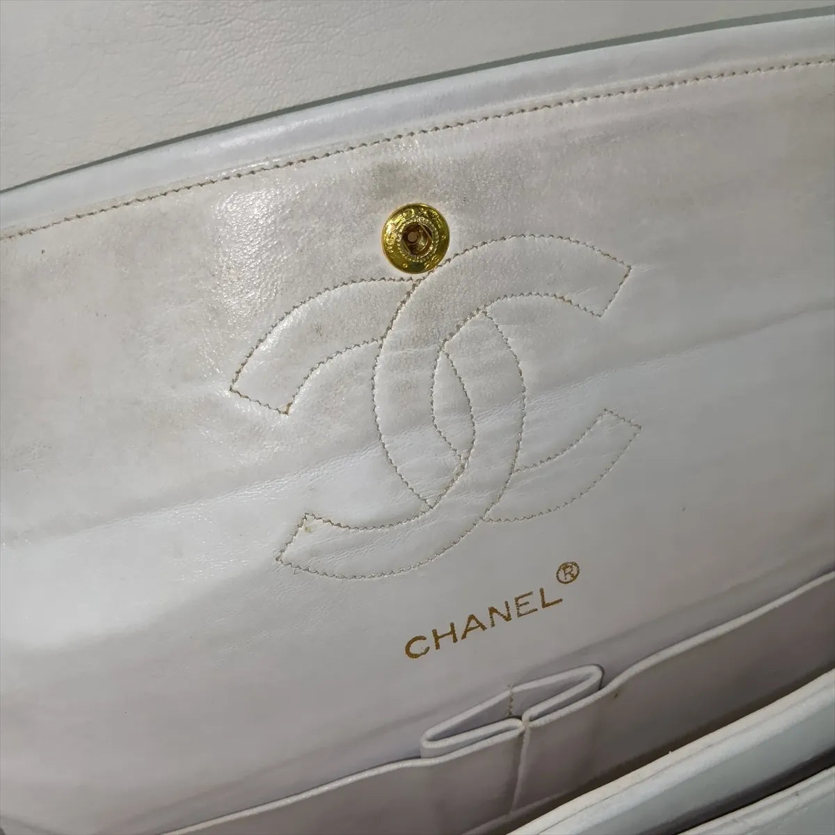 Chanel CC Logo Matelasse Lambskin Double Flap Double Chain Bag White