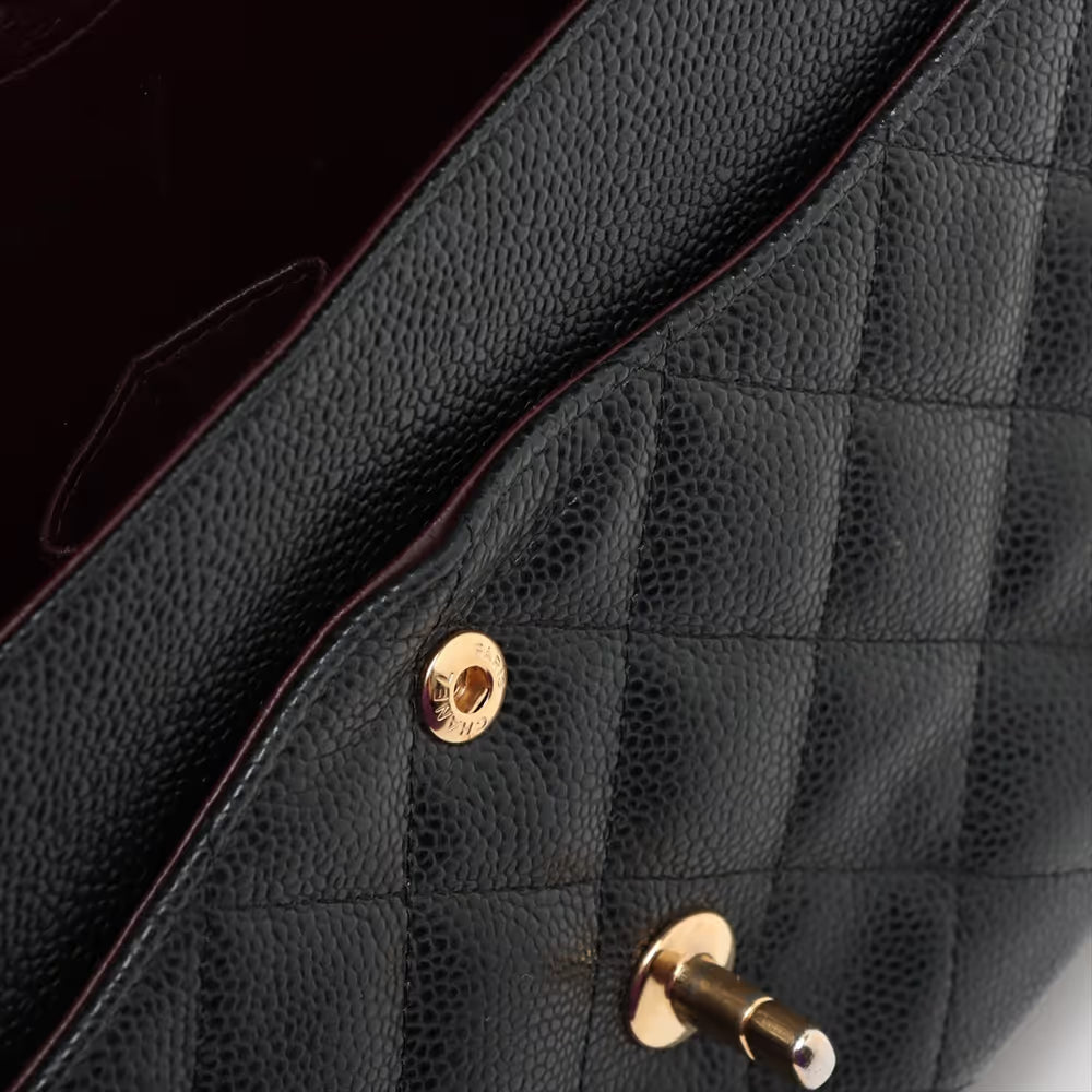 Chanel Demakamatrasse 30 Large Caviar Skin Double Flap Double Chain Bag Black