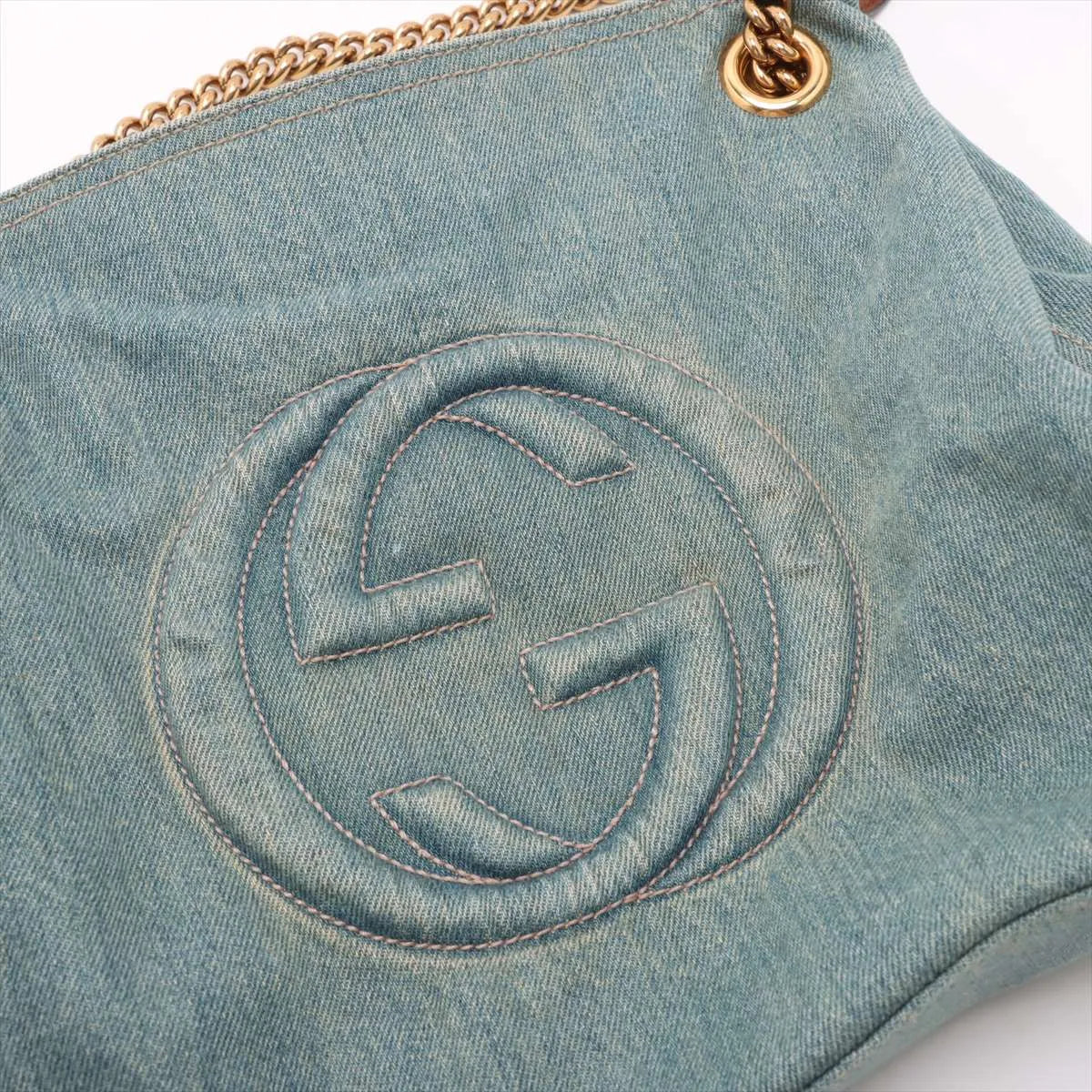 Gucci Soho Denim Chain Tote Bag Blue