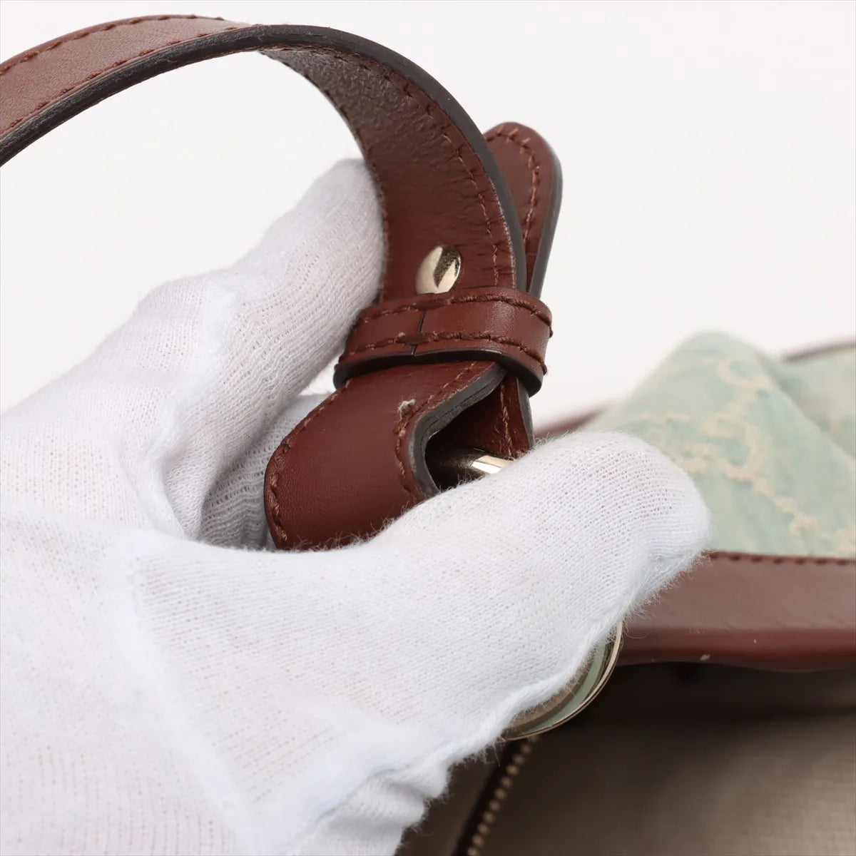 Gucci GG Logo Denim Leather Two-Way Shoulder Bag Blue x Brown