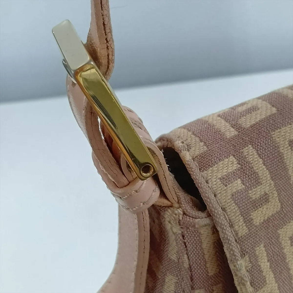 Fendi Zucchino Mamma Baguette Canvas Leather Shoulder Bag Pink x Beige