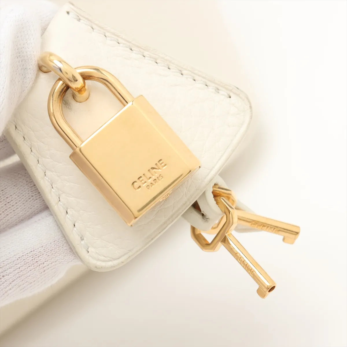 Celine Conti Leather Two-Way Handbag White