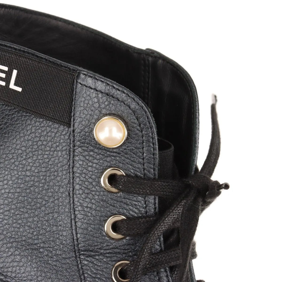 Chanel Logo Matelasse Leather Short Ladies Boots Black