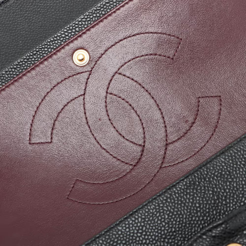 Chanel Demakamatrasse 30 Large Caviar Skin Double Flap Double Chain Bag Black