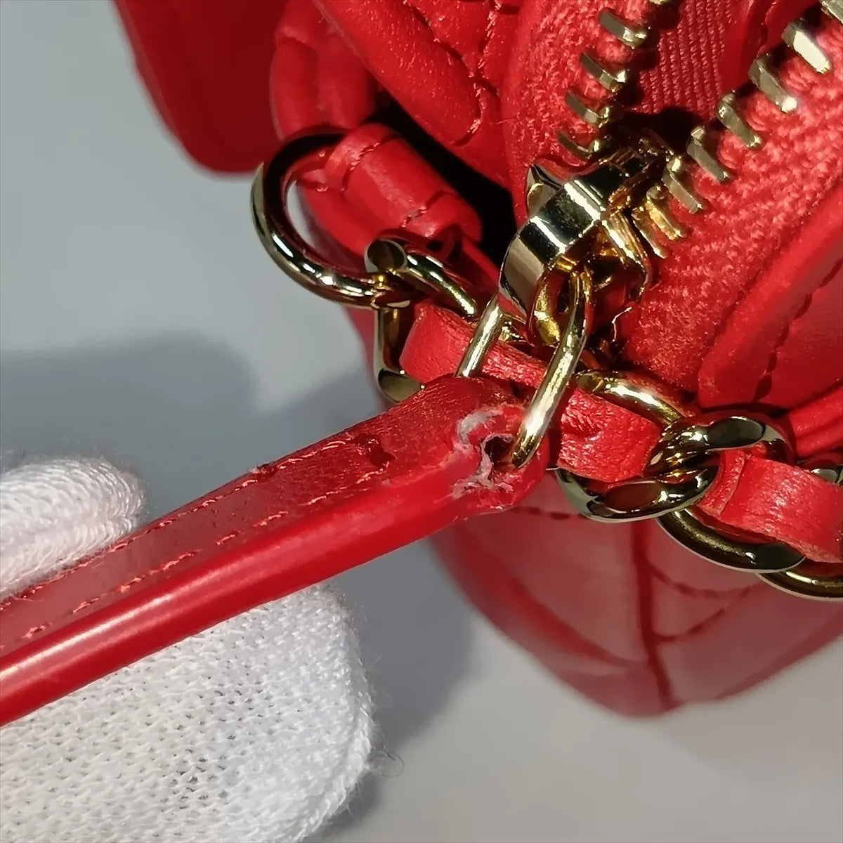 Chanel CC Logo Matelasse Lambskin Wallet on Chain Red