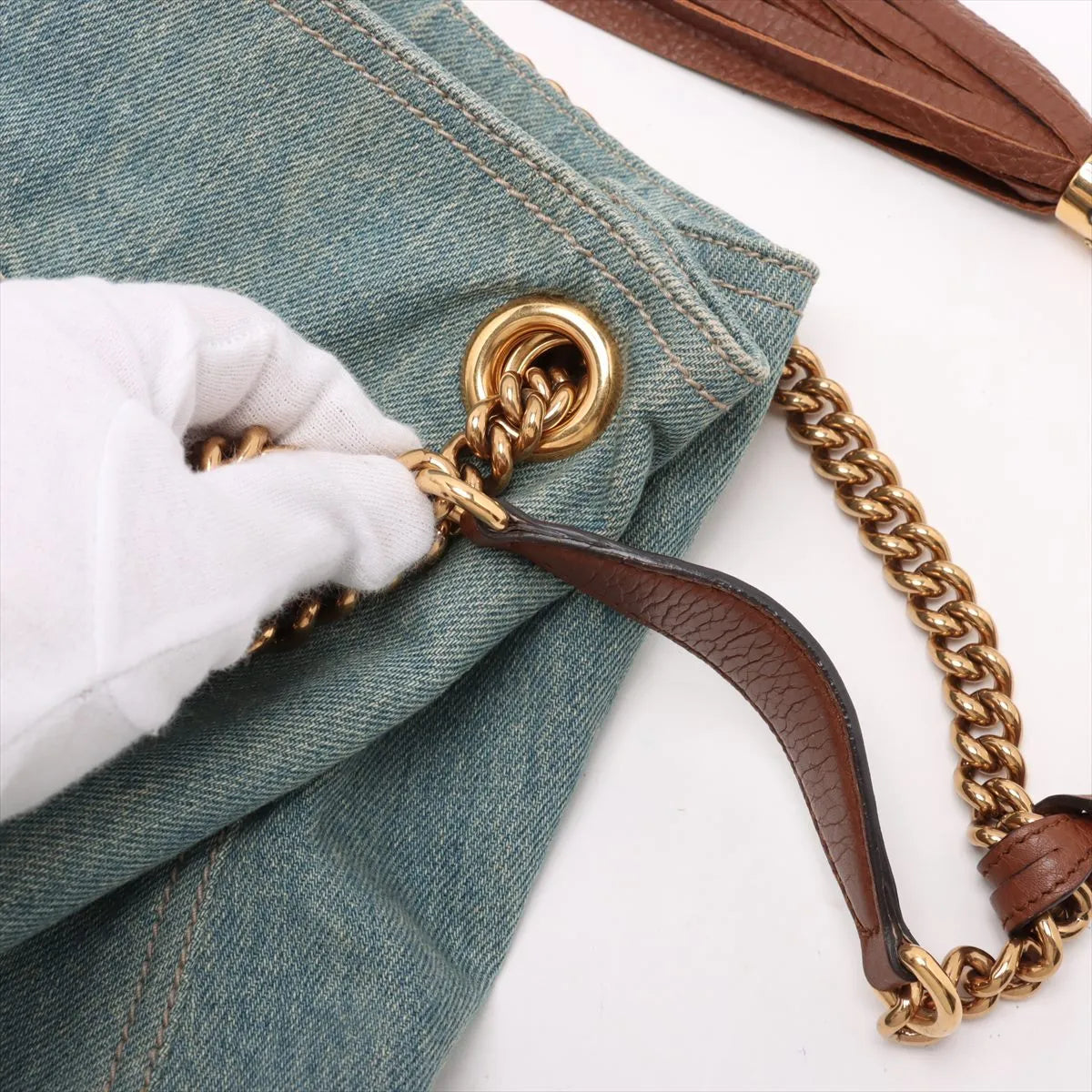 Gucci Soho Denim Chain Tote Bag Blue