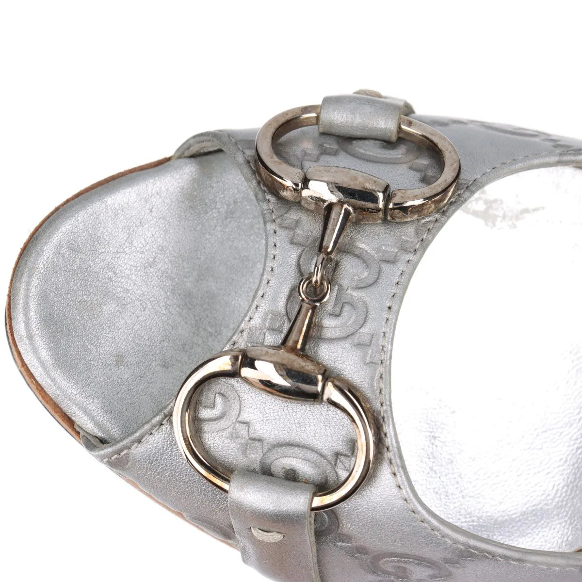 Gucci GG Logo Open-toe Pumps Silver