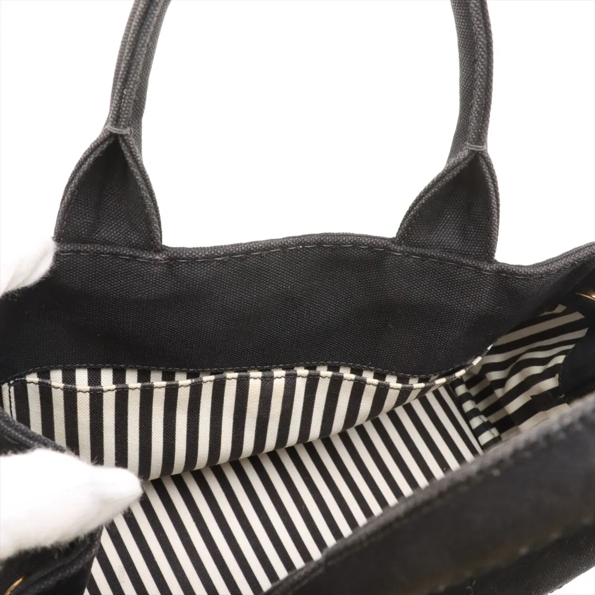 Prada Canapa Canvas x Leather Two-Way Handbag Black