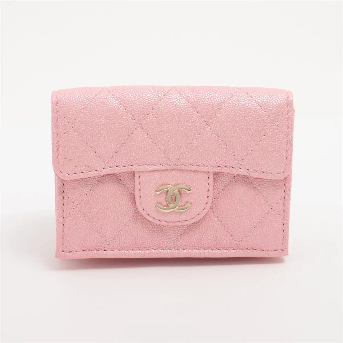 Chanel CC Logo Matelasse Caviar Skin Trifold Wallet Pink