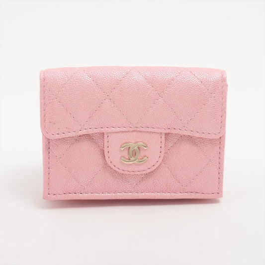 Chanel CC Logo Matelasse Caviar Skin Trifold Wallet Pink