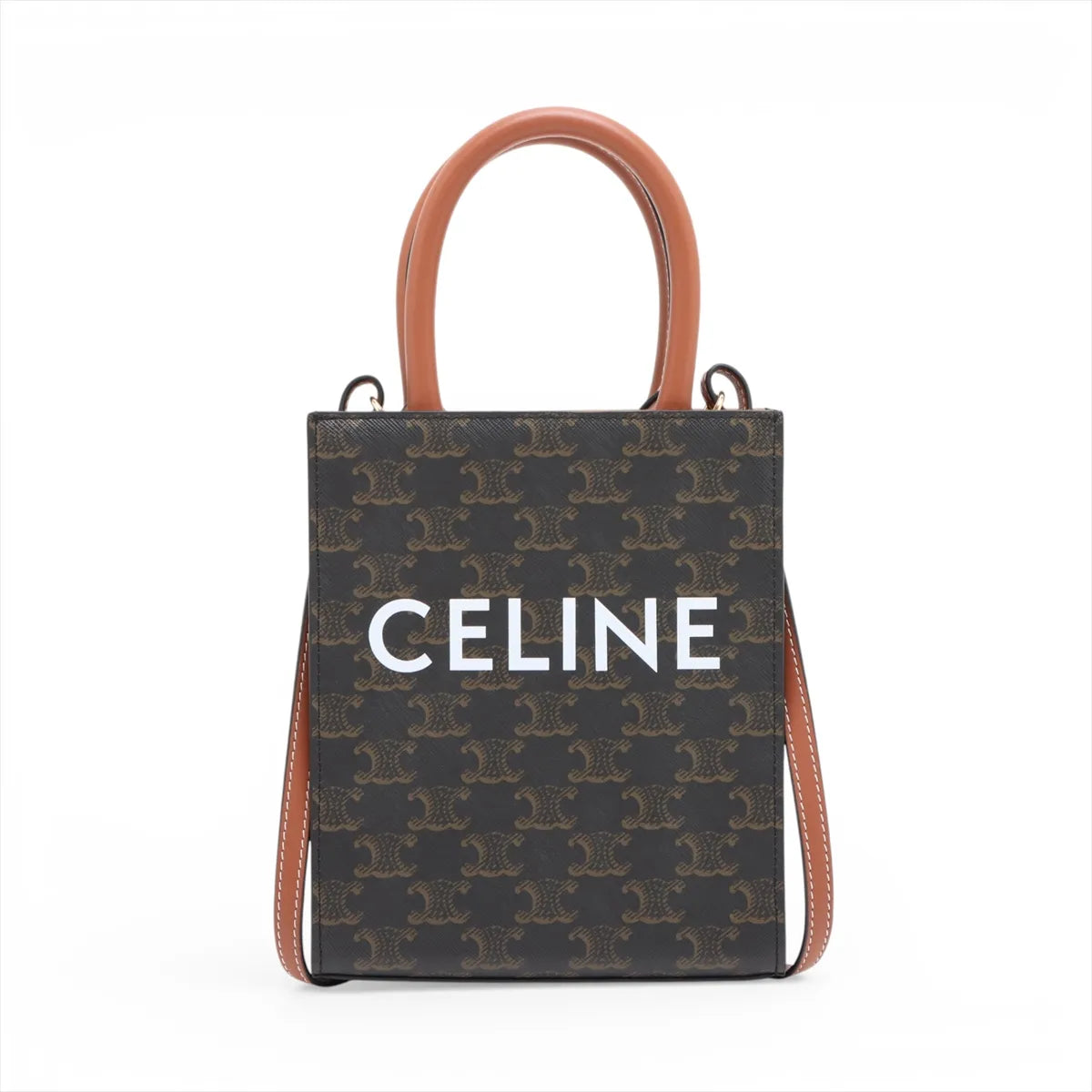 Celine Triomphe Mini Vertical Cabas Leather Two-Way Shoulder Bag Brown
