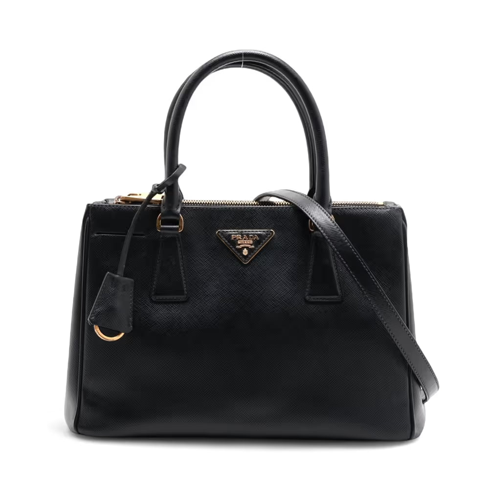 Prada Saffiano Galeria Leather Two-Way Handbag Black