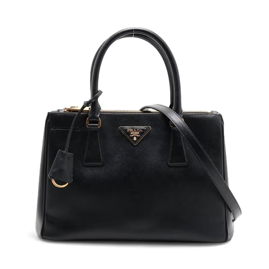 Prada Saffiano Galeria Leather Two-Way Handbag Black