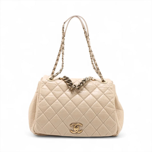 Chanel CC Logo Matelasse Vintage Calf Two-Way Shoulder Bag Beige