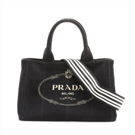 Prada Canapa Canvas x Leather Two-Way Handbag Black