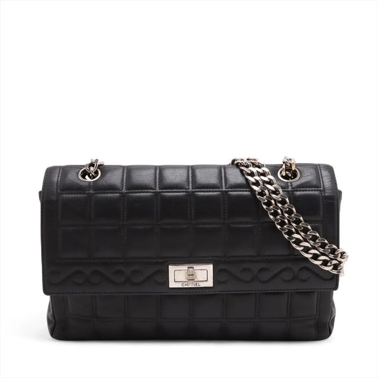 Chanel Chocolate Bar 2.55 Lambskin Single Flap Double Chain Bag Black