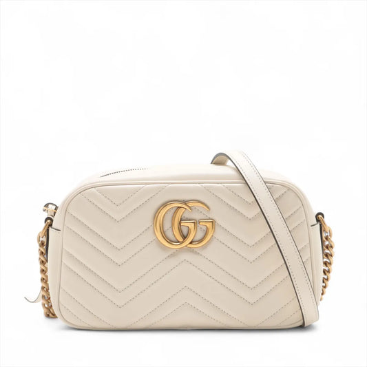 Gucci GG Marmont Leather Chain Shoulder Bag White