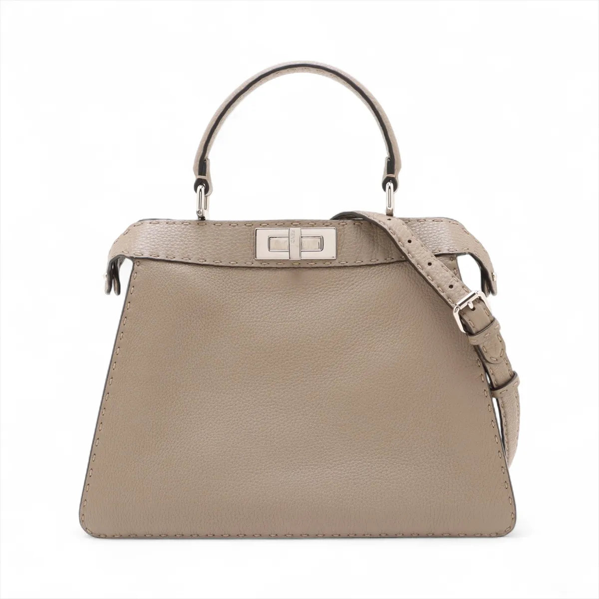 Fendi Selleria Peekaboo ICU Medium Leather Two-Way Handbag Beige