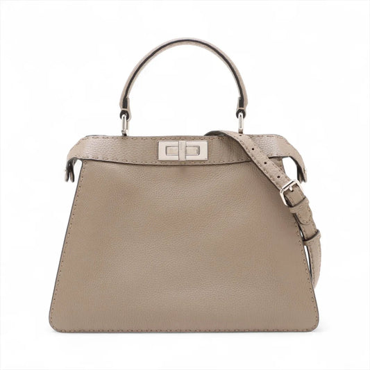 Fendi Selleria Peekaboo ICU Medium Leather Two-Way Handbag Beige