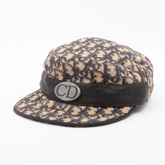 Christian Dior Oblique Jacquard Cotton Beret 58 Ivory x Navy Blue