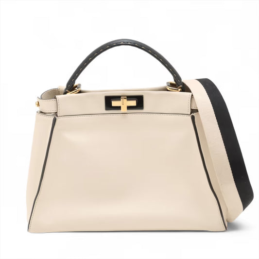 Fendi Peekaboo Regular Leather Two-Way Handbag White