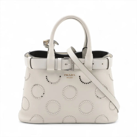 Prada Buckle Belt Studs Two-Way Shoulder Bag White