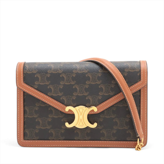 Celine Triomphe Leather Chain Shoulder Bag Brown