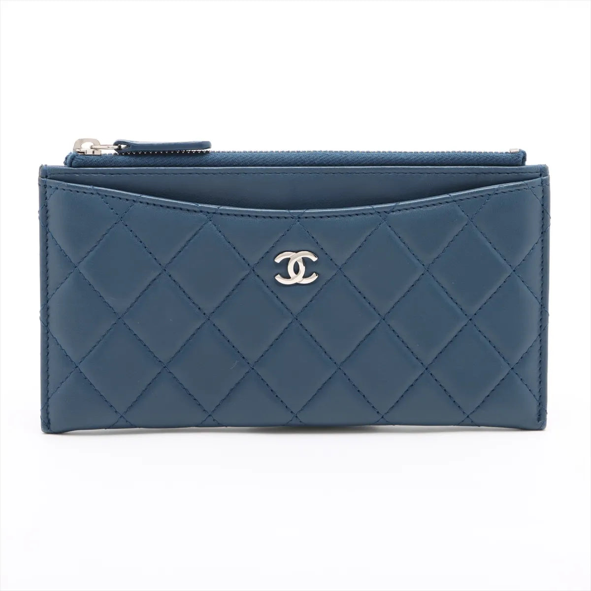 Chanel CC Logo Matelasse Lambskin Long Wallet Blue