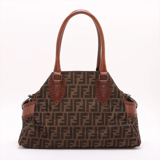 Fendi Zucca Canvas Leather Shoulder Bag Brown