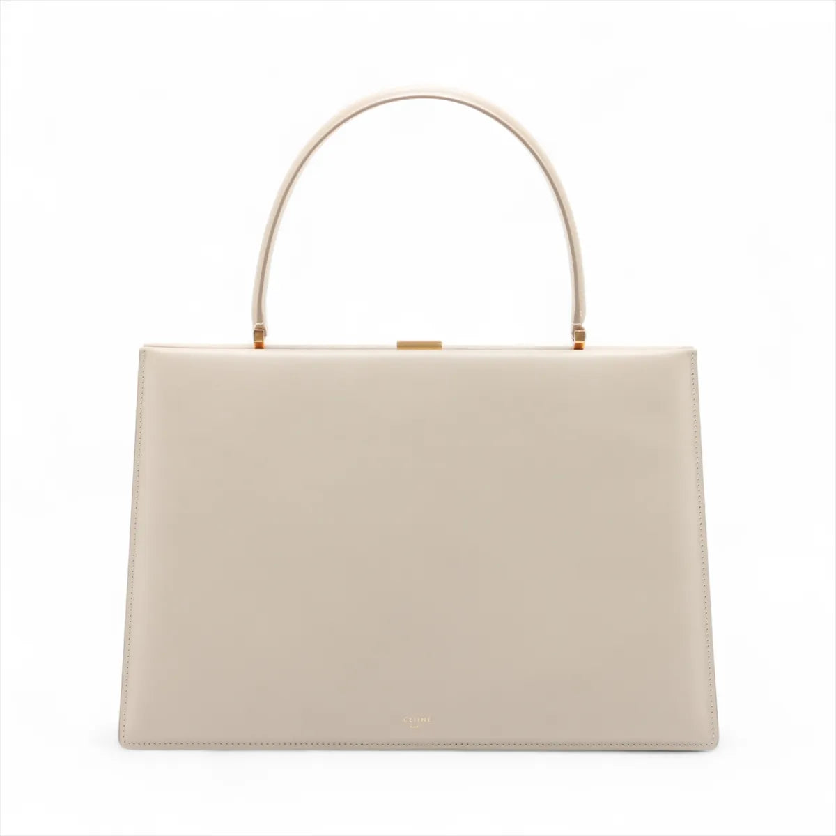 Celine Clasp Medium Leather Handbag Beige