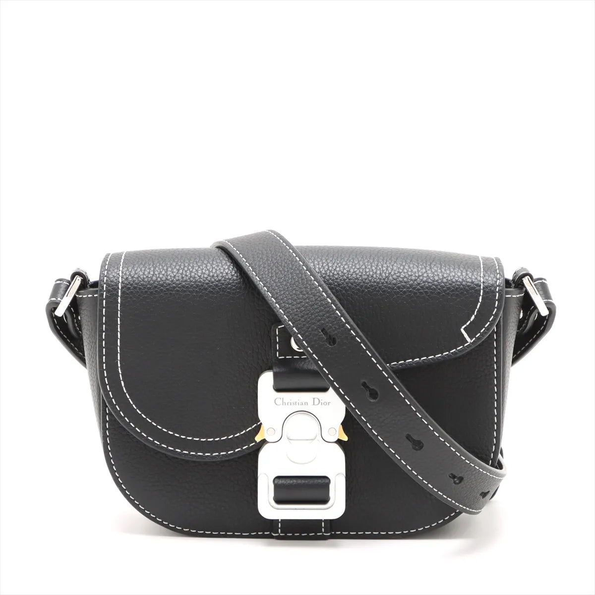 Christian Dior Saddle Leather Shoulder Bag Navy Blue