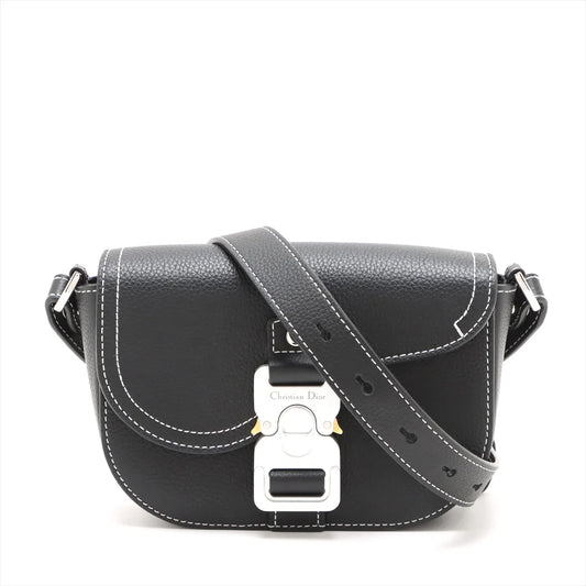 Christian Dior Saddle Leather Shoulder Bag Navy Blue