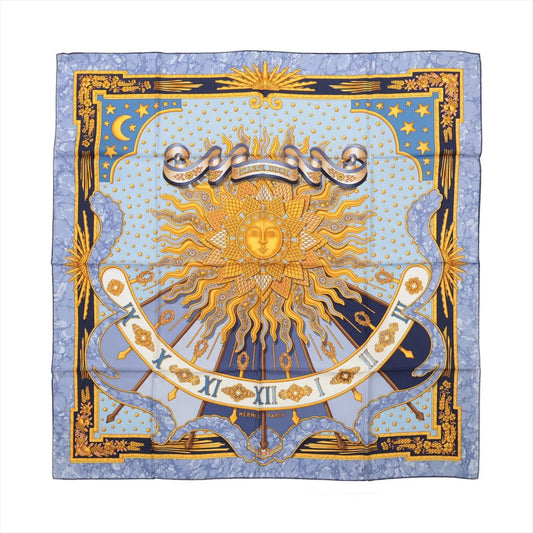 Hermes Carre 90 Carpe Diem Enjoy Today's Day Silk Scarf Yellow × Light Blue
