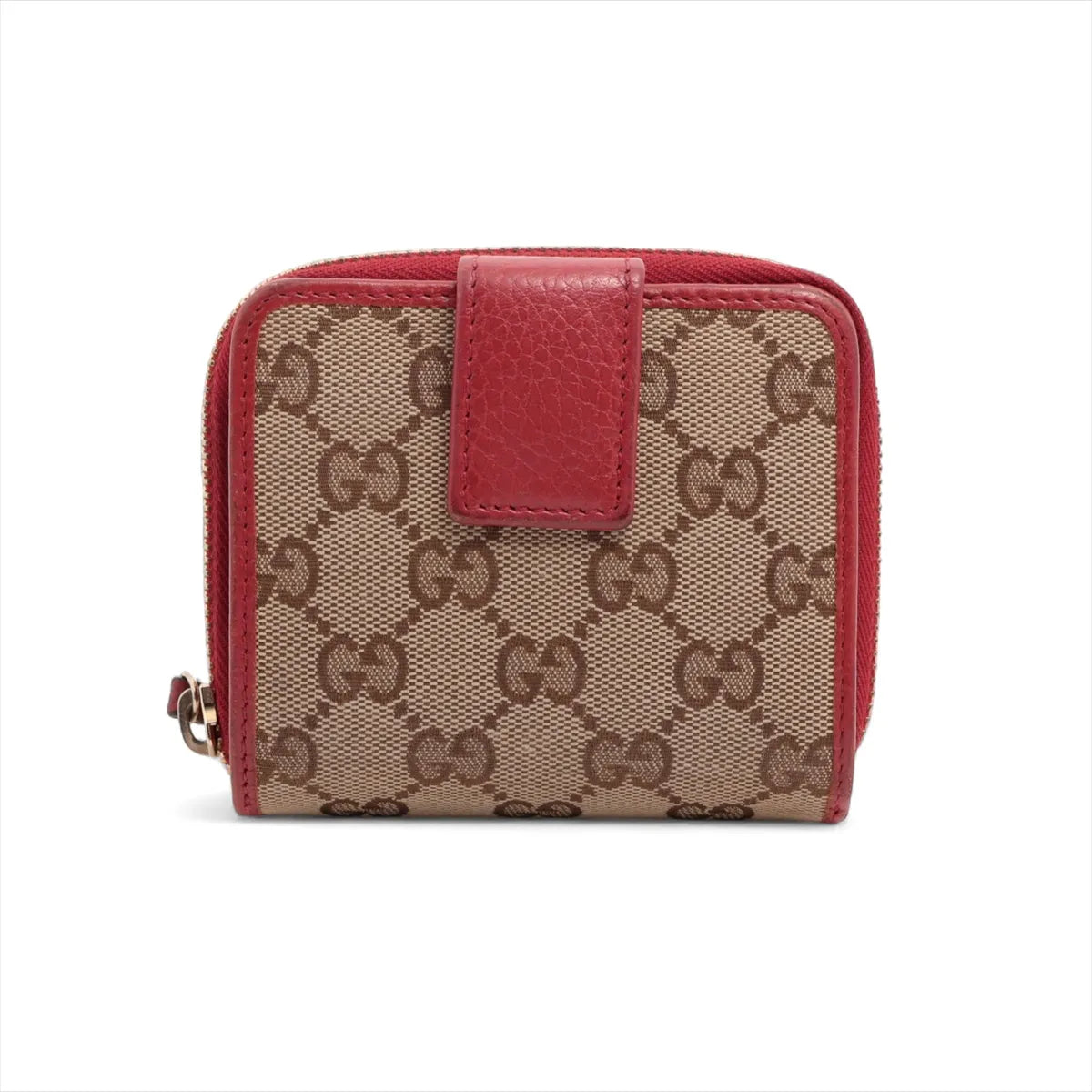 Gucci GG Canvas Leather Compact Wallet Beige x Red