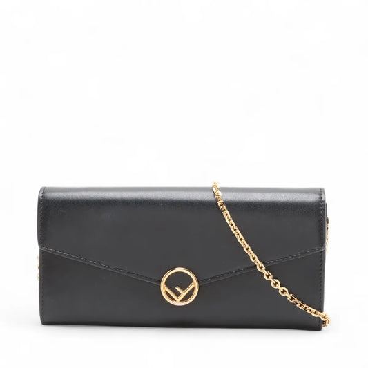 Fendi Leather Wallet on Chain Black