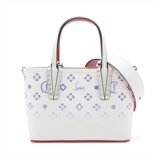 Christian Louboutin Spike Studs Cabata Mini Leather × Rubber Two Way Handbag White x  Red