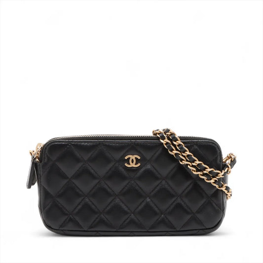 Chanel CC Logo Matelasse Lambskin Wallet on Chain Black