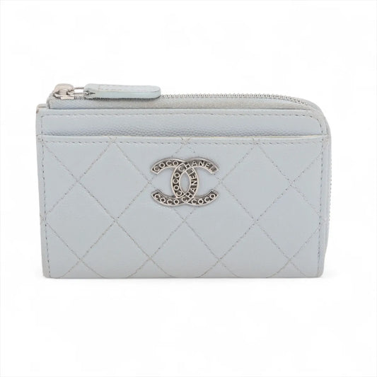 Chanel CC Logo Matelasse Caviar Skin Coin Card Purse Ice Blue