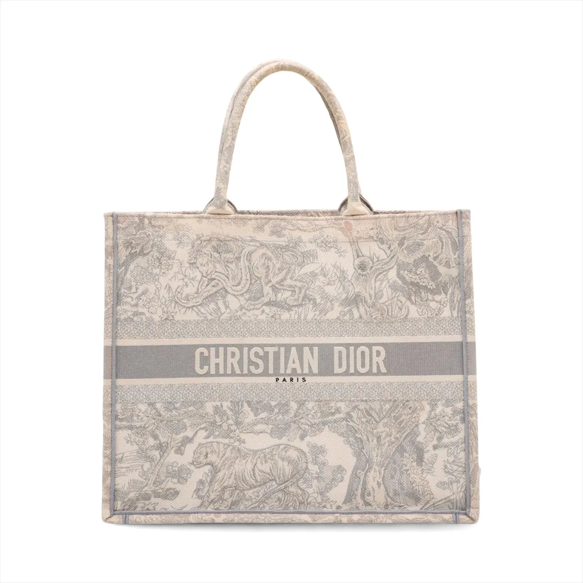 Christian Dior Toile De Jouy Embroidery Book Tote Large Gray