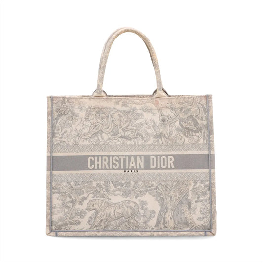 Christian Dior Toile De Jouy Embroidery Book Tote Large Gray