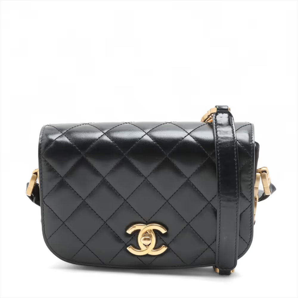 Chanel CC Logo Matelasse Leather & Suede Shoulder Bag Black