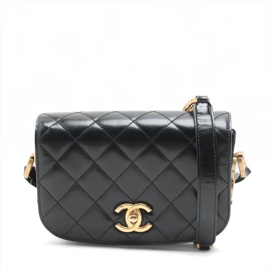 Chanel CC Logo Matelasse Leather & Suede Shoulder Bag Black